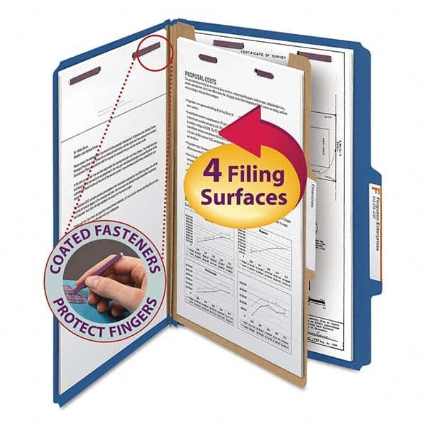 SMEAD - File Folders, Expansion Folders & Hanging Files Folder/File Type: Classification Folders with Tob Tab Fastener Color: Blue - Apex Tool & Supply