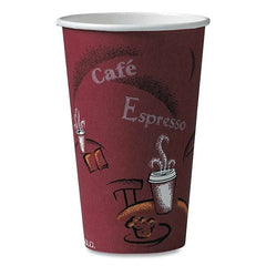 DART - Solo Bistro Design Hot Drink Cups, Paper, 16 oz, Maroon, 1000/Carton - Apex Tool & Supply