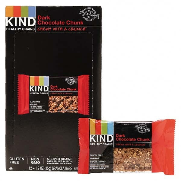 KIND - Snacks, Cookies, Candy & Gum Breakroom Accessory Type: Granola Bars Breakroom Accessory Description: Healthy Grains Bar, Dark Chocolate Chunk, 1.2 oz, 12/Box - Apex Tool & Supply