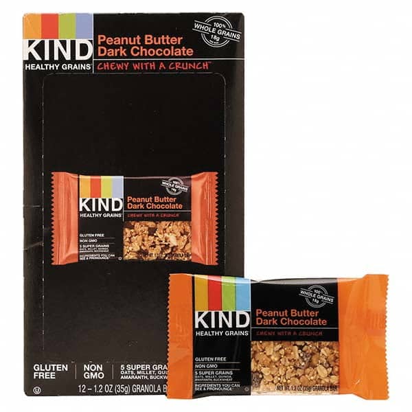 KIND - Snacks, Cookies, Candy & Gum Breakroom Accessory Type: Granola Bars Breakroom Accessory Description: Healthy Grains Bar, Peanut Butter Dark Chocolate, 1.2 oz, 12/Box - Apex Tool & Supply