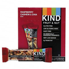 KIND - Snacks, Cookies, Candy & Gum Breakroom Accessory Type: Granola Bars Breakroom Accessory Description: Fruit and Nut Bars, Raspberry Cashew & Chia, 1.4 oz Bar, 12/Box - Apex Tool & Supply