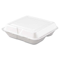 DART - Carryout Food Container, Foam, 3-Comp, White, 8 x 7 1/2 x 2 3/10, 200/Carton - Apex Tool & Supply