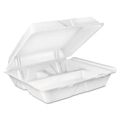 DART - Large Foam Carryout, Food Container, 3-Compartment, White, 9-2/5 x 9 x 3 - Apex Tool & Supply