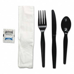 Boardwalk - Six-Piece Cutlery Kit, Condiment/Fork/Knife/Napkin/Spoon, Heavyweight, Black, 250/Carton - Apex Tool & Supply