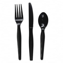 Boardwalk - Three-Piece Cutlery Kit, Fork/Knife/Teaspoon, Heavyweight, Black, 250/Carton - Apex Tool & Supply