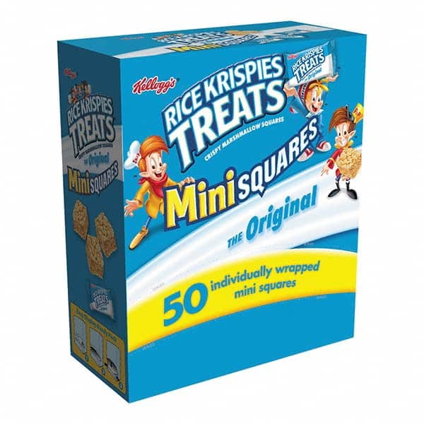 Kellogg's - Snacks, Cookies, Candy & Gum Breakroom Accessory Type: Snack Breakroom Accessory Description: Rice Krispies Treats, Mini Squares, 0.39 oz, 50/Box - Apex Tool & Supply