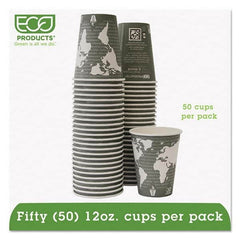 ECO PRODUCTS - World Art Renewable/Compostable Hot Cups, 12 oz, Gray, 50/Pack - Apex Tool & Supply
