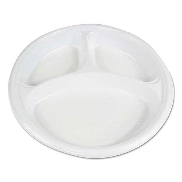 Boardwalk - Hi-Impact Plastic Dinnerware, Plate, 10" Diam, 3 Compartments, White, 500/Carton - Apex Tool & Supply