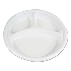 Boardwalk - Hi-Impact Plastic Dinnerware, Plate, 10" Diam, 3 Compartments, White, 500/Carton - Apex Tool & Supply