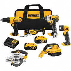 DeWALT - Cordless Tool Combination Kits Voltage: 20 Tools: 1/2" Drill/Driver; 1/4" Impact Driver; Wet-Dry Vacuum; Work Light; 6-1/2" Circular Saw; Oscillating Multi-Tool - Apex Tool & Supply