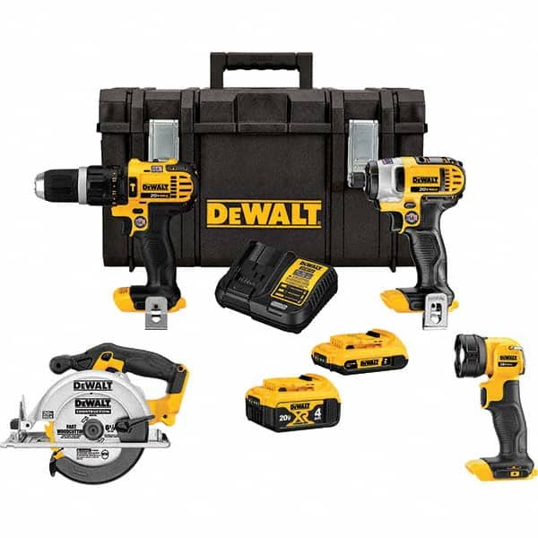 DeWALT - Cordless Tool Combination Kits Voltage: 20 Tools: Hammer Drill; 1/4" Impact Driver; 6-1/2" Circular Saw; Work Light - Apex Tool & Supply