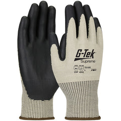 ‎15-440/S Coated Gloves w/Polykor - G-Tek Suprene - Tan 13G Nano Shell - Black Neofoam Grip - A4 - Exact Industrial Supply