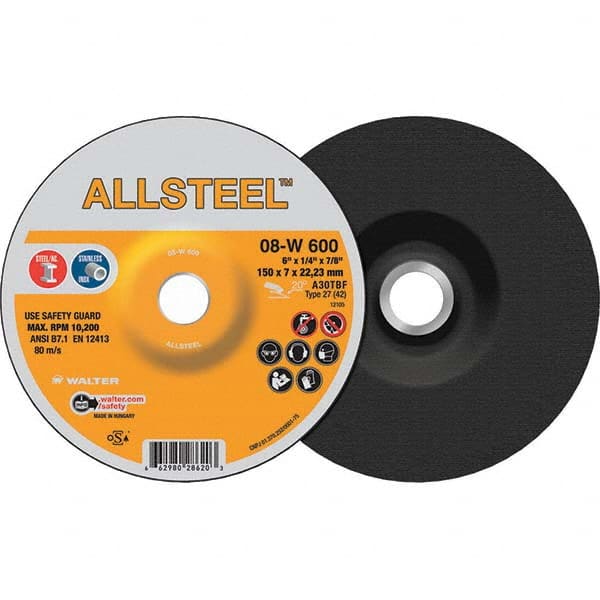WALTER Surface Technologies - Depressed-Center Wheels Wheel Diameter (Inch): 6 Wheel Thickness (Inch): 1/4 - Apex Tool & Supply
