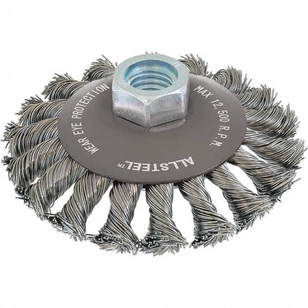 WALTER Surface Technologies - 5" OD, 5/8-11 Arbor Hole, Knotted Steel Wheel Brush - Apex Tool & Supply