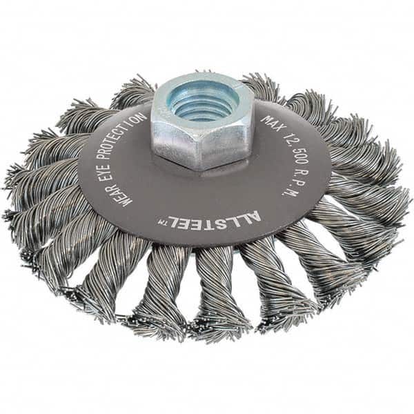 WALTER Surface Technologies - 4" OD, 5/8-11 Arbor Hole, Knotted Steel Wheel Brush - Apex Tool & Supply