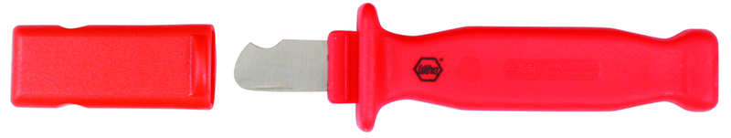 Insulated Electricians Cable Stripping Knife 35mm Blade Length; Hooked cutting edge. Cover included. - Apex Tool & Supply