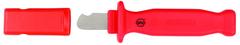 Insulated Electricians Cable Stripping Knife 35mm Blade Length; Hooked cutting edge. Cover included. - Apex Tool & Supply