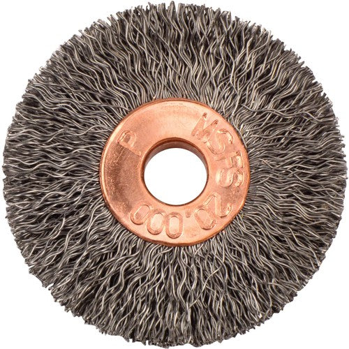 1-3/8″ Small Diameter Crimped Wire Wheel, .006″ Steel Fill, 1/4″ Arbor Hole - Apex Tool & Supply