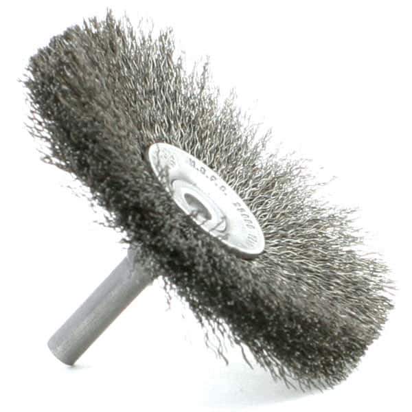 Brush Research Mfg. - 1-1/2" Brush Diam, Crimped, Flared End Brush - 1/4" Diam Steel Shank, 2,500 Max RPM - Apex Tool & Supply