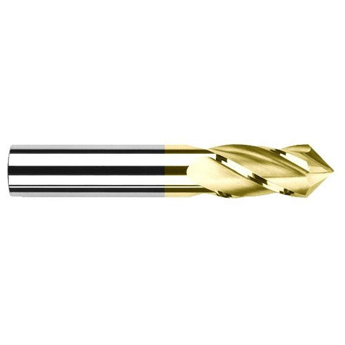 0.0937″ (3/32″) Cutter Diameter × 0.3750″ (3/8″) Length of Cut × 90° included Carbide Drill/End Mill, 4 Flutes, TiN Coated - Exact Industrial Supply