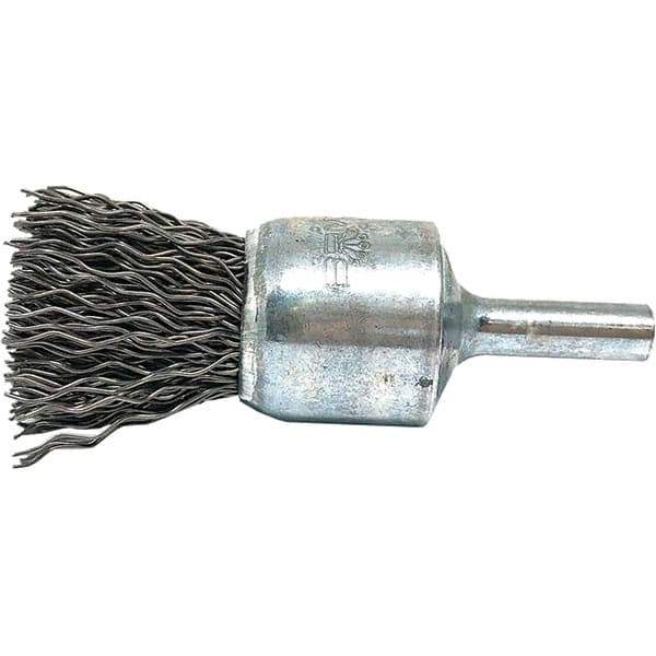 Brush Research Mfg. - 3/4" Brush Diam, Crimped, End Brush - 1/4" Diam Steel Shank, 20,000 Max RPM - Apex Tool & Supply