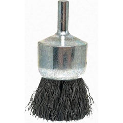 Brush Research Mfg. - 1" Brush Diam, Crimped, End Brush - 1/4" Diam Steel Shank, 20,000 Max RPM - Apex Tool & Supply