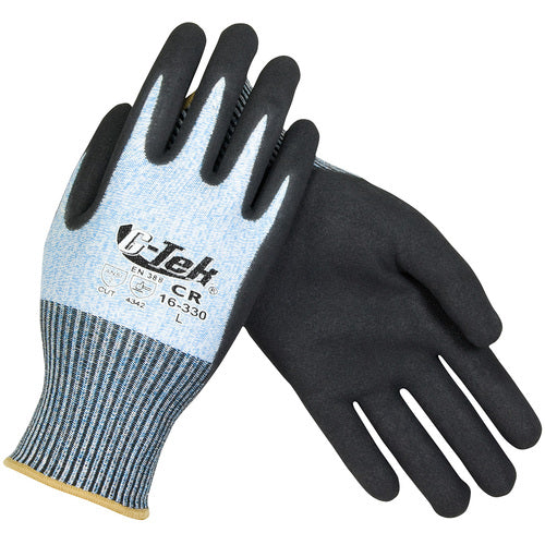 ‎16-330/L Coated Gloves w/Polykor - G-Tek PolyKor - Blue & White Shell - 13G - Double Dip Nitrile MS Grip - A2 - Exact Industrial Supply