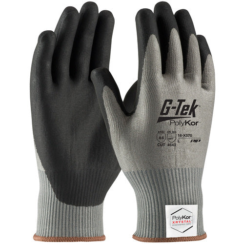 16-X570/S Coated Gloves w/Polykor - G-Tek PolyKor Xrystal - S&P Blended 13 Gauge - Black NeoFoam Grip - A4 - Exact Industrial Supply