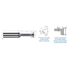 Corner Rounding End Mills - 0.0150″ (1/64″) Radius × 0.0600″ Head Diameter × 0.0930″ (3/32″) Neck Length Carbide 5° Flare Back Corner Rounding End Mill, 3 Flutes, AlTiN Coated - Exact Industrial Supply