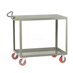 Shelf Utility Cart: 65.5″ OAL, 30″ OAW, 36.5″ OAH, Steel, Gray (2) Swivel & (2) Rigid, Replaceable Wheels, Polyurethane Wheels