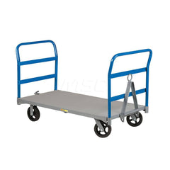 Caster Steer Trailer Truck: 2,000 lb Capacity, Solid, Steel Platform, 36″ Platform Width, 72″ Platform Length, 11″ Platform Height (2) Rigid & (2) Swivel, Mold-On Rubber Casters, 2 Tubular Handle