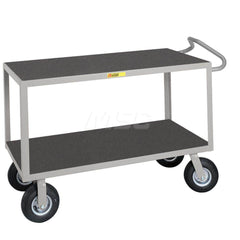 Shelf Utility Cart: 42″ OAL, 24″ OAW, 38″ OAH, Steel, Gray (2) Swivel & (2) Rigid, Replaceable Wheels, Rubber Wheels