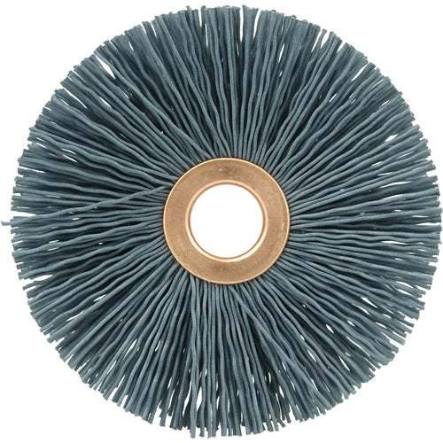 3″ Small Diameter Nylox Wheel Brush, .022/120SC Crimped Fill, 1/2″ Arbor Hole - Apex Tool & Supply