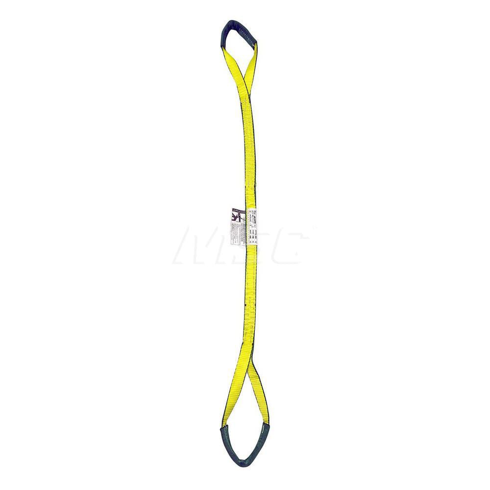 Eye & Eye Sling: 1″ Wide, 8' Long, 3,200 lb Vertical, 2,560 lb Choker, 6,400 lb Basket, Polyester Flat Eye, Yellow