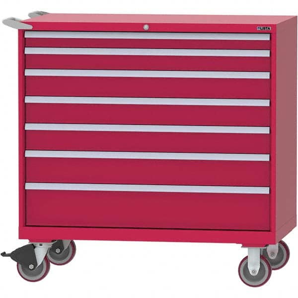 LISTA - 7 Drawer, 99 Compartment Red Steel Modular Storage Cabinet - Apex Tool & Supply