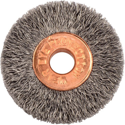 1-1/4″ Small Diameter Crimped Wire Wheel, .006″ Stainless Steel Fill, 1/4″ Arbor Hole - Apex Tool & Supply