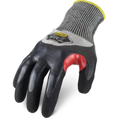 Puncture-Resistant Gloves:  Size  X-Small,  ANSI Cut  A5,  ANSI Puncture  4,  Nitrile,  HPPE Steel Blended Knit Black & Gray,  Palm, Fingers & Knuckles Coated,  Unlined Lined,  HPPE Fiber/Stainless Steel Back,  Sandy Grip,  ANSI Abrasion  Not Tested