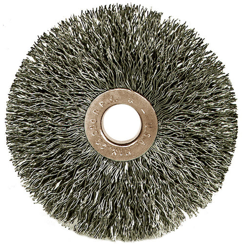 ‎1-1/2″ Small Diameter Crimped Wire Wheel, .005″ Stainless Steel Fill, 3/8″ Arbor Hole - Apex Tool & Supply