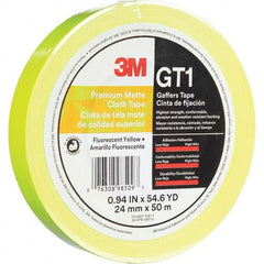 3M - 50m x 24mm x 11 mil Fluorescent Yellow Cotton Cloth Gaffers Tape - Apex Tool & Supply