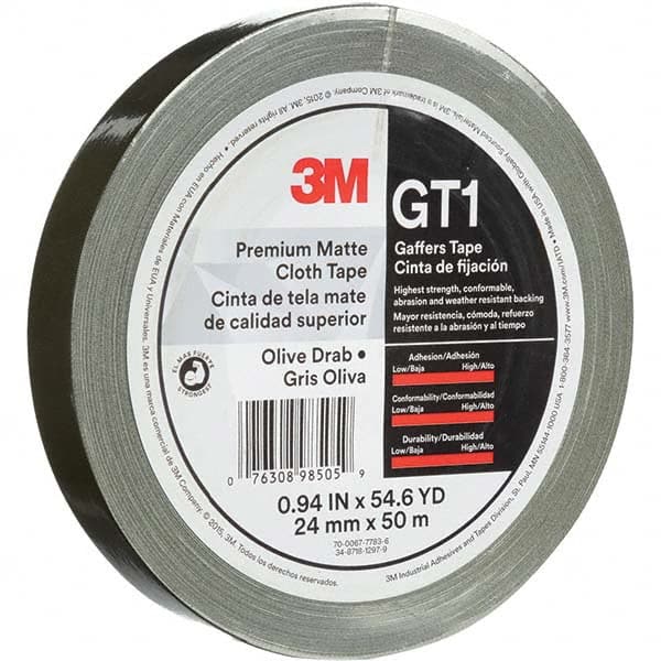 3M - 50m x 24mm x 11 mil Olive Green Cotton Cloth Gaffers Tape - Apex Tool & Supply