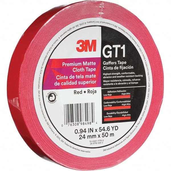 3M - 50m x 24mm x 11 mil Red Cotton Cloth Gaffers Tape - Apex Tool & Supply