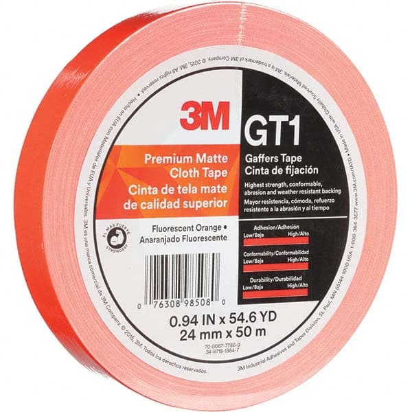 3M - 50m x 24mm x 11 mil Fluorescent Orange Cotton Cloth Gaffers Tape - Apex Tool & Supply