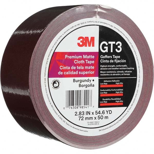 3M - 50m x 72mm x 11 mil Burgundy Cotton Cloth Gaffers Tape - Apex Tool & Supply