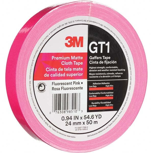 3M - 50m x 24mm x 11 mil Fluorescent Pink Cotton Cloth Gaffers Tape - Apex Tool & Supply