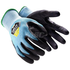 Cut, Puncture & Abrasive-Resistant Gloves: Size L, ANSI Cut A5, ANSI Puncture 4, Nitrile, HPPE Blend Black & Blue, Palm & Fingers Coated, HPPE Blend Lined, HPPE Blend Back, Textured Grip, ANSI Abrasion 6