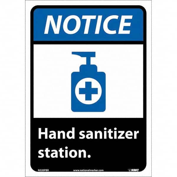 NMC - "Notice - Hand Sanitizer Station", 10" Wide x 14" High, Pressure-Sensitive Vinyl Safety Sign - Apex Tool & Supply