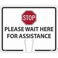 NMC - "Stop - Please Wait Here", 12-5/8" Wide x 10-3/8" High, Rigid Plastic Safety Sign - Apex Tool & Supply