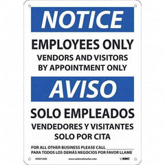NMC - "Notice - Employees Only", 10" Wide x 14" High, Aluminum Safety Sign - Apex Tool & Supply