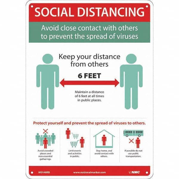 NMC - "COVID-19 - Social Distancing", 10" Wide x 14" High, Rigid Plastic Safety Sign - Apex Tool & Supply