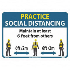 NMC - "Practice Social Distancing", 14" Wide x 10" High, Pressure-Sensitive Vinyl Safety Sign - Apex Tool & Supply